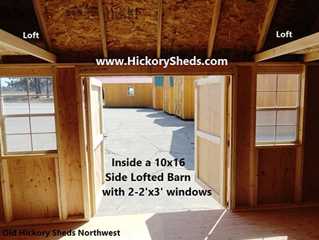 Hickory Sheds Side Lofted Barn Inside