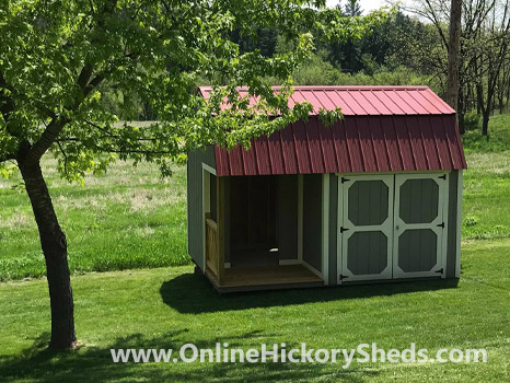 Hickory Sheds Lofted Side Porch Small with Rustic Red Metal Roof