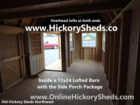 Hickory Sheds Lofted Side Porch Inside